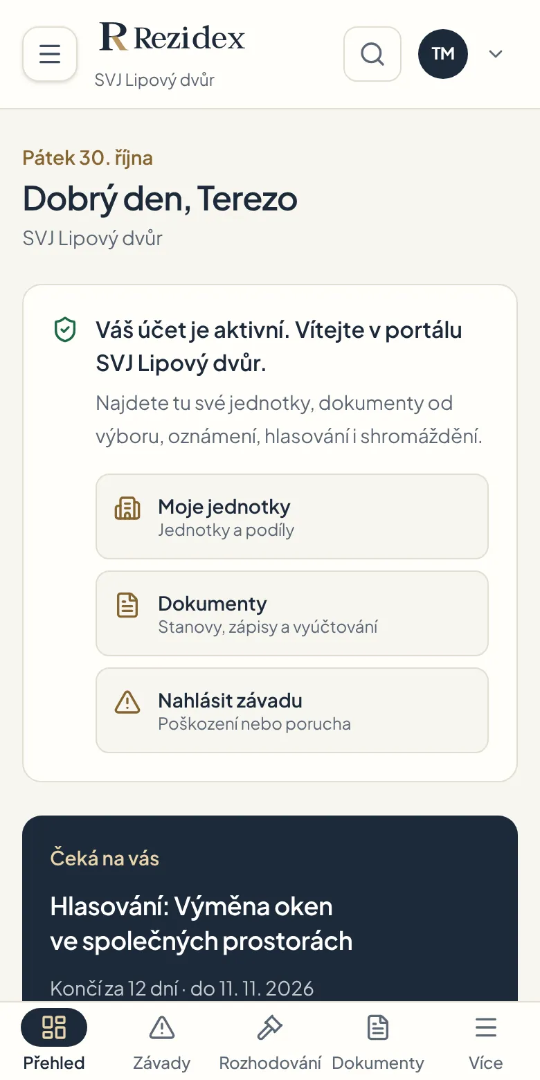 Portál vlastníka na telefonu s hlasováním, které na vlastníka čeká